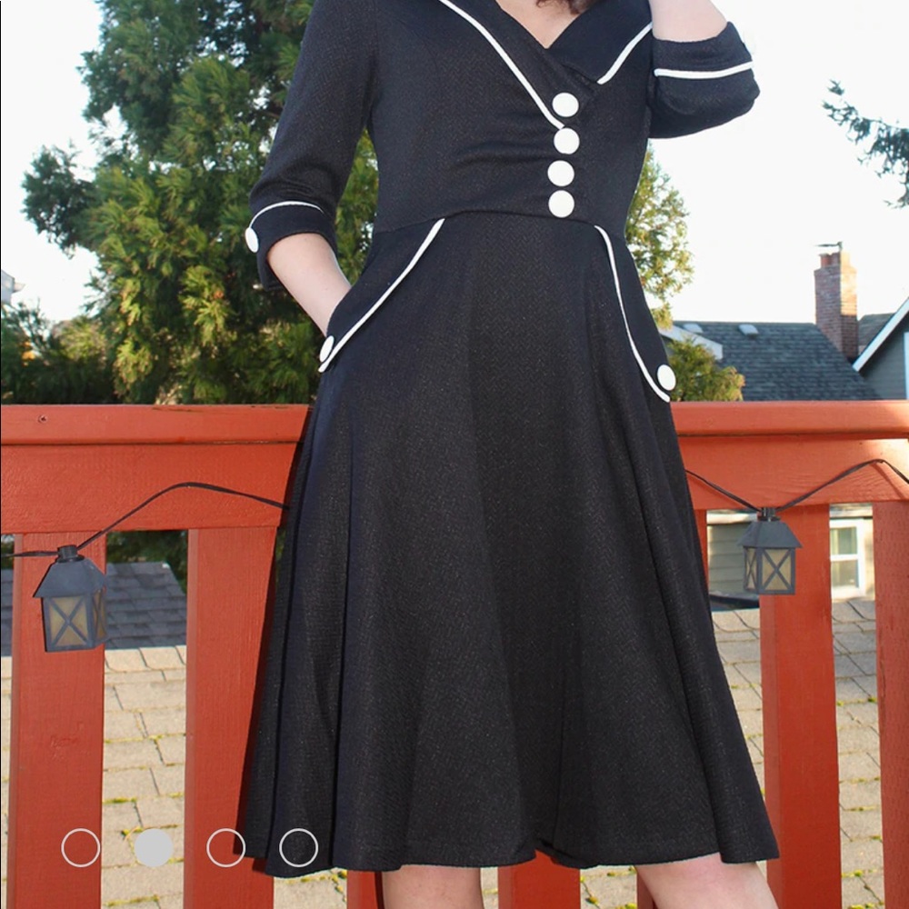 Modcloth Black and White Sailor Vintage Retro Three Quarter Sleeve Midi Dress - Picture 2 of 4